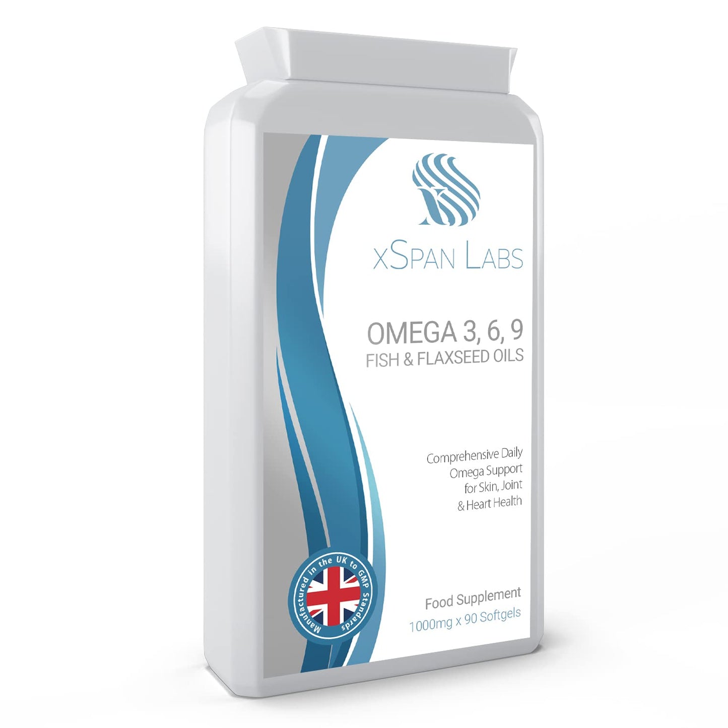 Xspan Labs Omega Balanced 3, 6 & 9 Fish & Flaxseed Oil 1000mg, 90 Capsules - High Strength EPA, DHA, ALA & LA Formula with Added Vitamin E in Easy to Swallow softgel Capsules