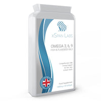 Xspan Labs Omega Balanced 3, 6 & 9 Fish & Flaxseed Oil 1000mg, 90 Capsules - High Strength EPA, DHA, ALA & LA Formula with Added Vitamin E in Easy to Swallow softgel Capsules