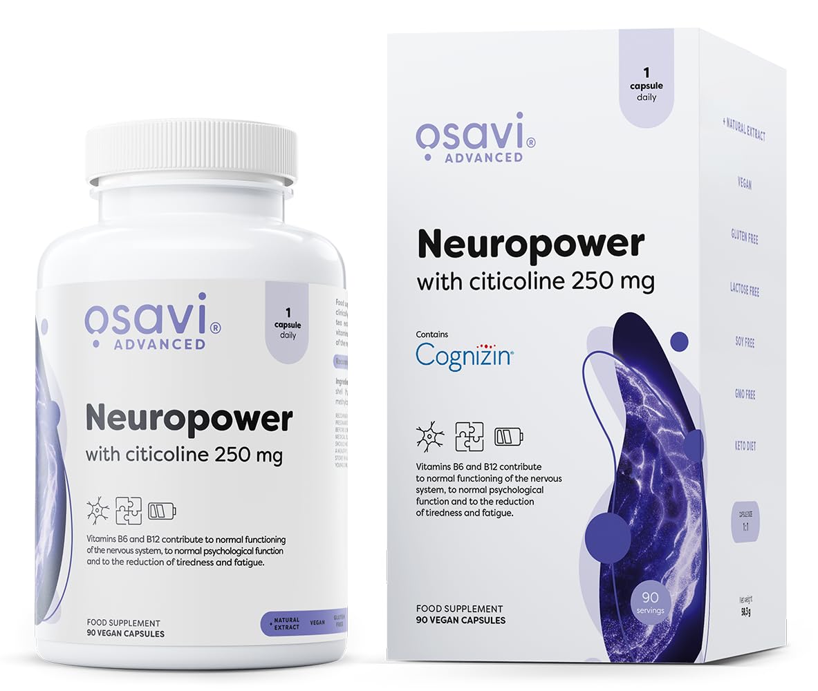 OSAVI Osavi Neuropower with Citicoline 250 mg – 90 Vegan Capsules | Supports Nervous System & Psychological Health | Includes Cognizin® Citicoline, L–Theanine, Coenzyme Q10, B6 & B12 for Mental Clarity