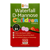 sc nutra Waterfall D-Mannose for Children Birch D-Mannose & Natural Strawberry Juice for Boys & Girls 3 Years + | 250mg Melts - Melt in the Mouth Tablets – 100 Count
