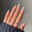 Albiuev 24PCS Short False Nails with Glue Stickers,Almond Full Cover Acrylic Press on Nails no Glue, White Simple Flower French Fake Nails for Women and Girls Nail Art.