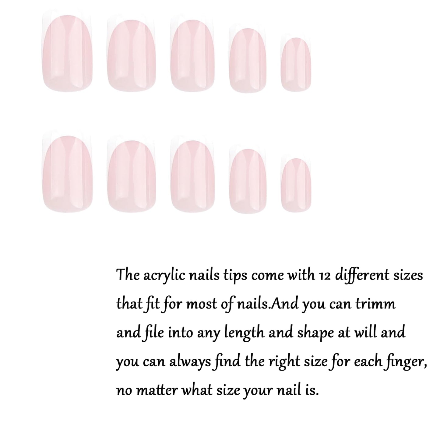 EONFAVE French Tip False Nails - 24pcs Square Press On Nails Short In 12 Sizes - Nude Stick on Nails with Elegant White Edge - Long Lasting False Nails with Glue Removable Nail Art Gifts for Women