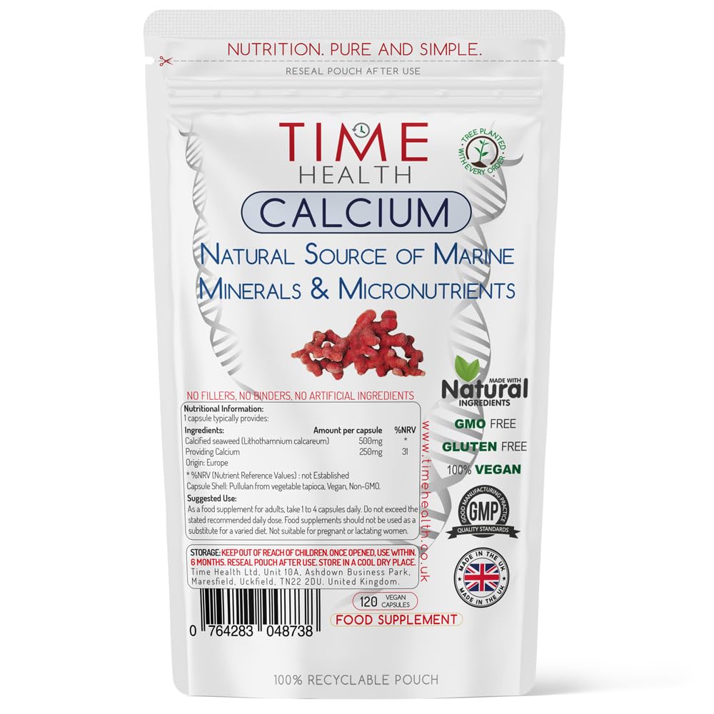 Time Health Marine Calcium and Trace Minerals from Lithothamnium calcareum - 120 Capsules (120 Capsule Pouch)