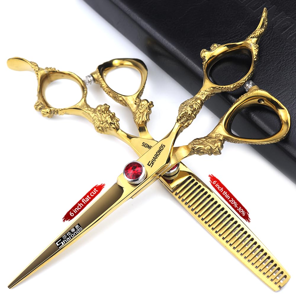SHARONDS Japan's Professional Import of 440c Hair Clippers Steel Hair Clippers 6/7/7.5/8/9 inch Scissors - Hair Clippers for Hairdressers (6 inch 2pc)