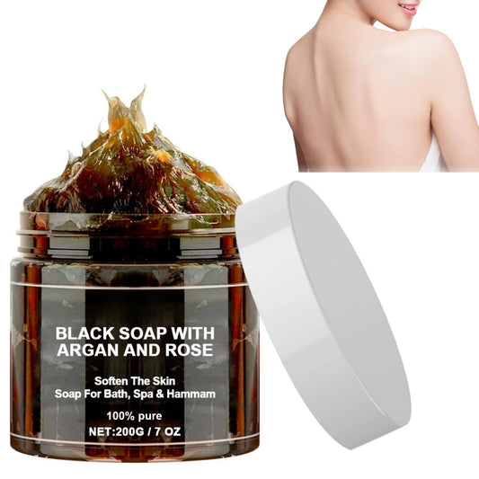 Siyinzu 200g Zawina Morocco Black Soap,African Black Soap Bar,B-lack Soap Dispenser Bathroom,Morocco Body Scrub,Handmade Soft Paste S/oap,S-oap Deep Cleaning for Whole Body,Bath Cream Paste,Moisturising