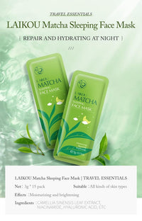 Matcha Tea Sleeping Face Mask Cream, 15 Pack x 3g, Moisturising and Repairing Night Treatment, Green Tea