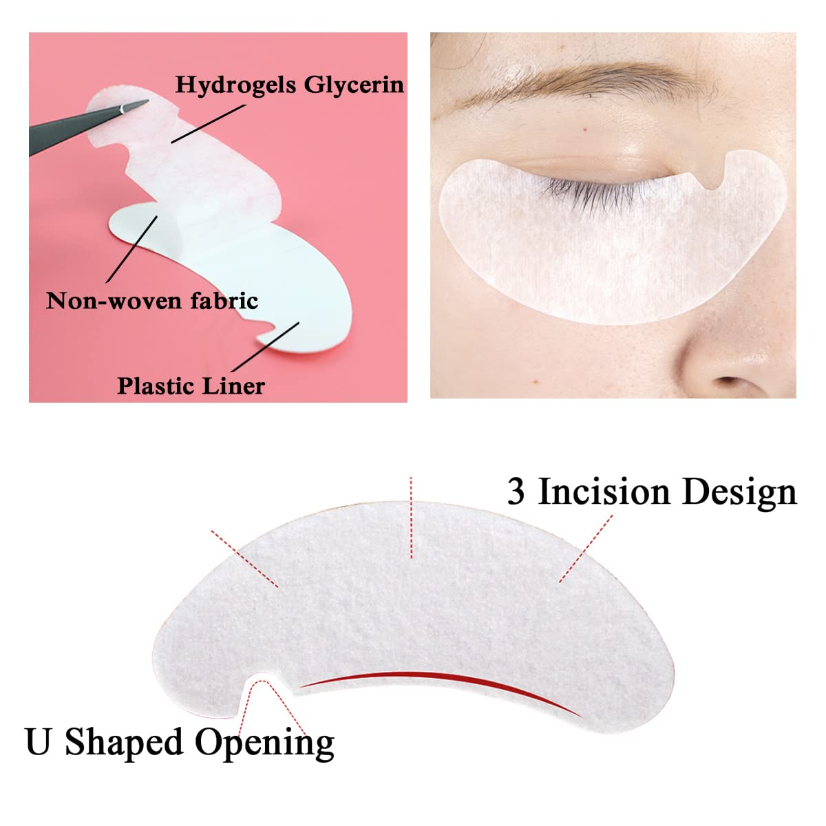 Lanjue 60 Pairs Under Eye Gel Pads, Pink Lint Free Eyelash Extension Pads with Tweezer Eye Patches Eyelash Lash Extension Lint Patches for Eyelash Extensions