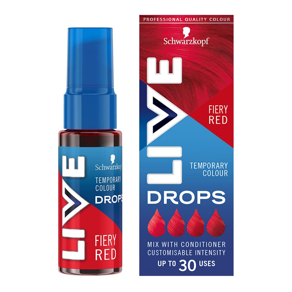 Live Schwarzkopf Colour Drops, Vegan, Semi-permanent, Red Hair Dye, Lasts 2 to 12 Washes, Fiery Red, 30 ml