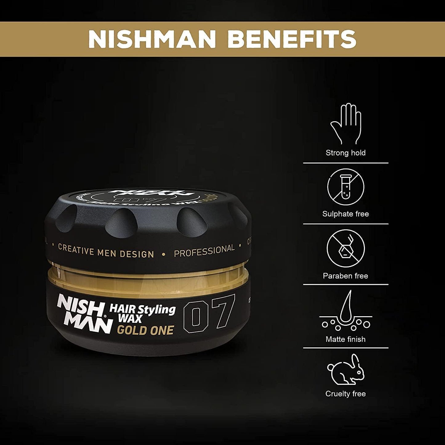 Nishman Hair Styling Wax for Men, 07 Gold One 150 ml | Edge Control | Ultra High Strong Hold | Hair Clay Aqua Wax (2 Pack)