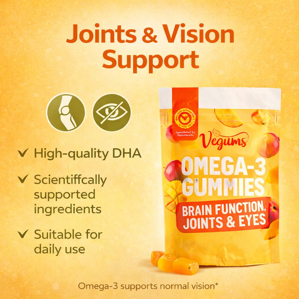 Vegums Omega 3 Gummies Vegan DHA EPA Algae Kids Adults 30 Gummies