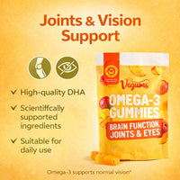 Vegums Omega 3 Gummies Vegan DHA EPA Algae Kids Adults 30 Gummies