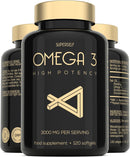 Fish Oil Omega 3 Capsules - High Strength 3000mg - 120 Softgel Capsules - Easy to Swallow & Burpless - Triple Potency DHA 660mg & EPA 990mg - UK Made Omega 3 Supplement - 1000mg Fish Oil per Tablet