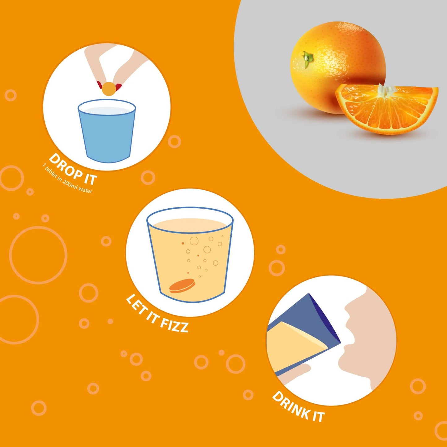 Vitamin C 1000mg & Zinc 15mg Orange Flavour Effervescent Tablets by Club Vits (2 Tubes of 20 Tablets)