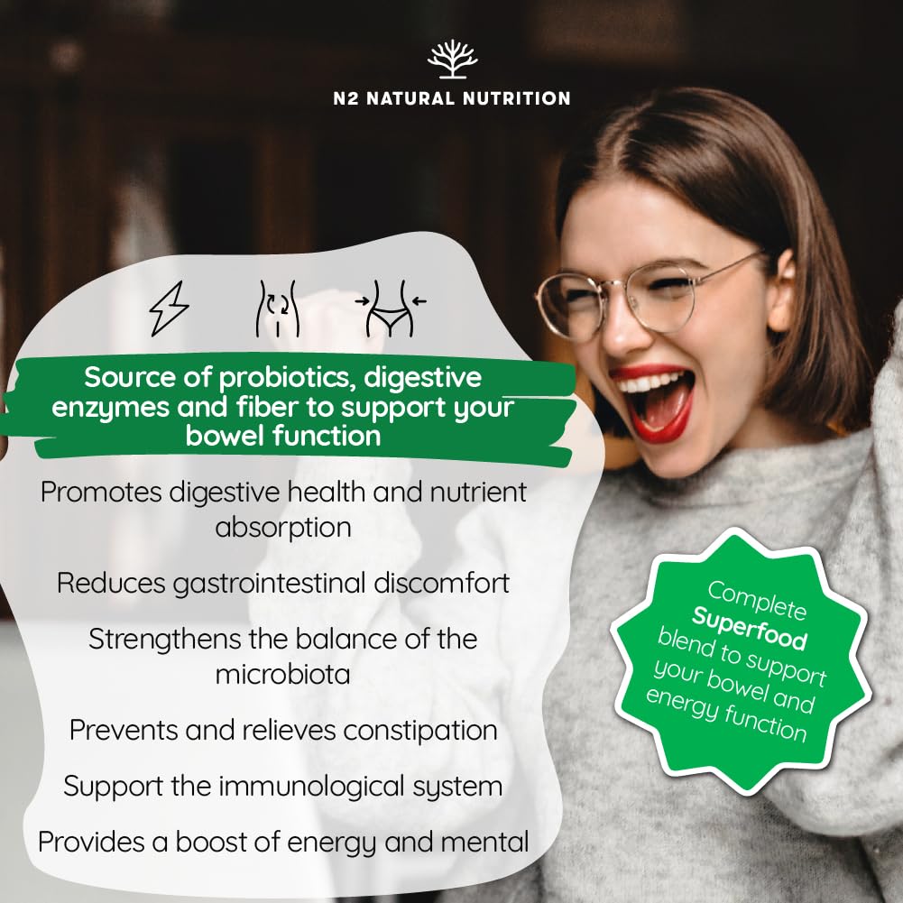 Probiotics with Digestive Enzymes, Psyllium Fibre, Beetroot and Vitamin C. Powerfull Ally for Better Digestions and Bloating Relief. Gut Health Supplement. Vegan. N2 Natural Nutrition