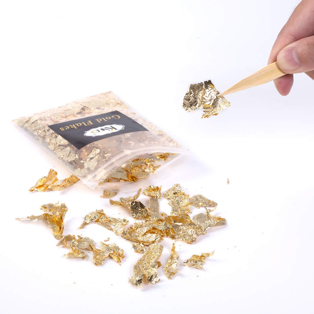 KINNO Gold Leaf Flakes, Gold Foil 3 Sets Gold Leaf for Nails, Art and Craft, Furniture, Gilding, Painting, Resin Jewelry(1g Copper Leaf Sheets + 1g Silver Leaf Sheets + 1g Rose Gold Sheets)