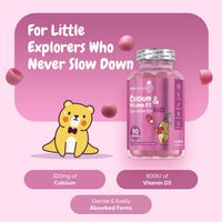 maxmedix Calcium and Vitamin D for Kids | 90 Tasty Gummies | Natural Strawberry & Vanilla Flavours | 45 Days Supply | Vegetarian Calcium for Kids Aged 3-12 Years | Easy to Chew, Gluten-Free & Lactose-Free