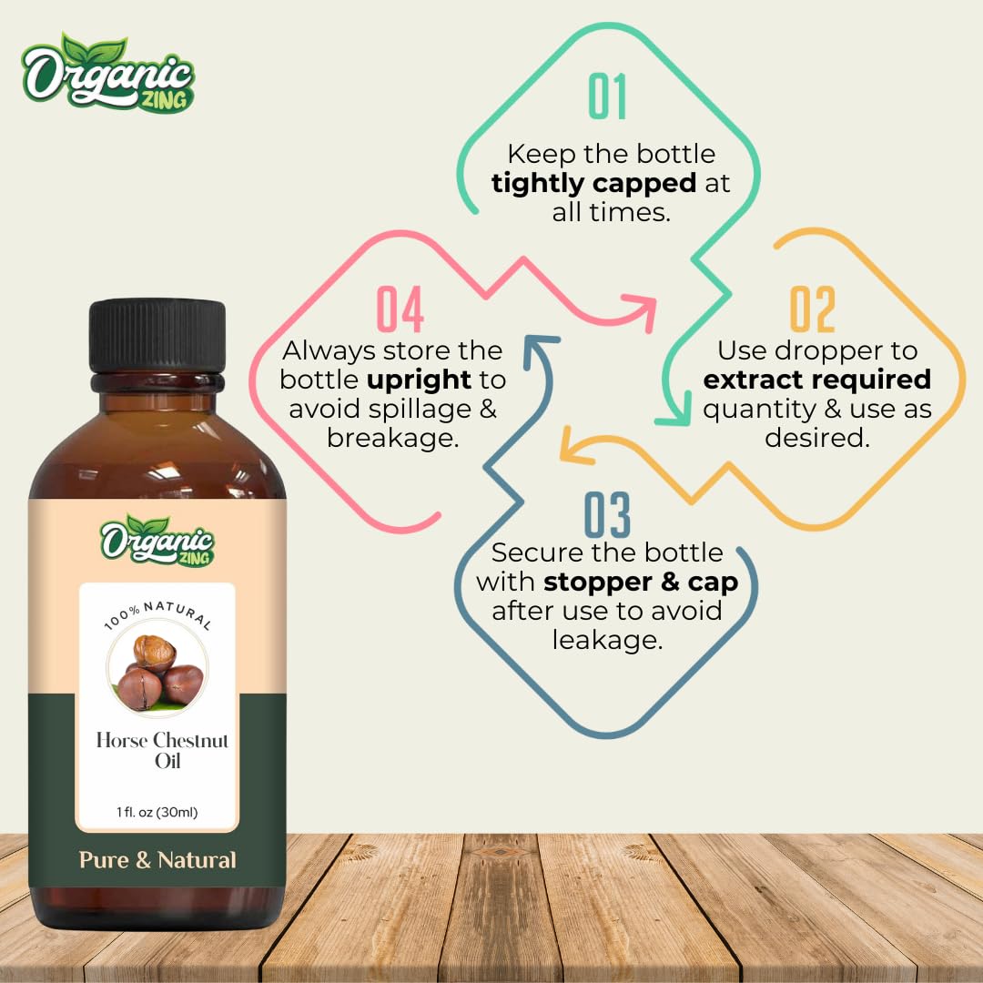 ORGANIC ZING Organic Zing Horse Chestnut Oil 30 ml (1.01 fl oz) – Cold Pressed Carrier Oil for Leg Care Formulations, Massage Blends & DIY Skin Care Preparations