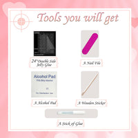 Maggidea French False Nails, Acrylic French Stick on Nails, 24pcs Strong Medium Long Coffin French Style Press On Nails with Glue White Tips Design Fake Nails (Pink Coffin)
