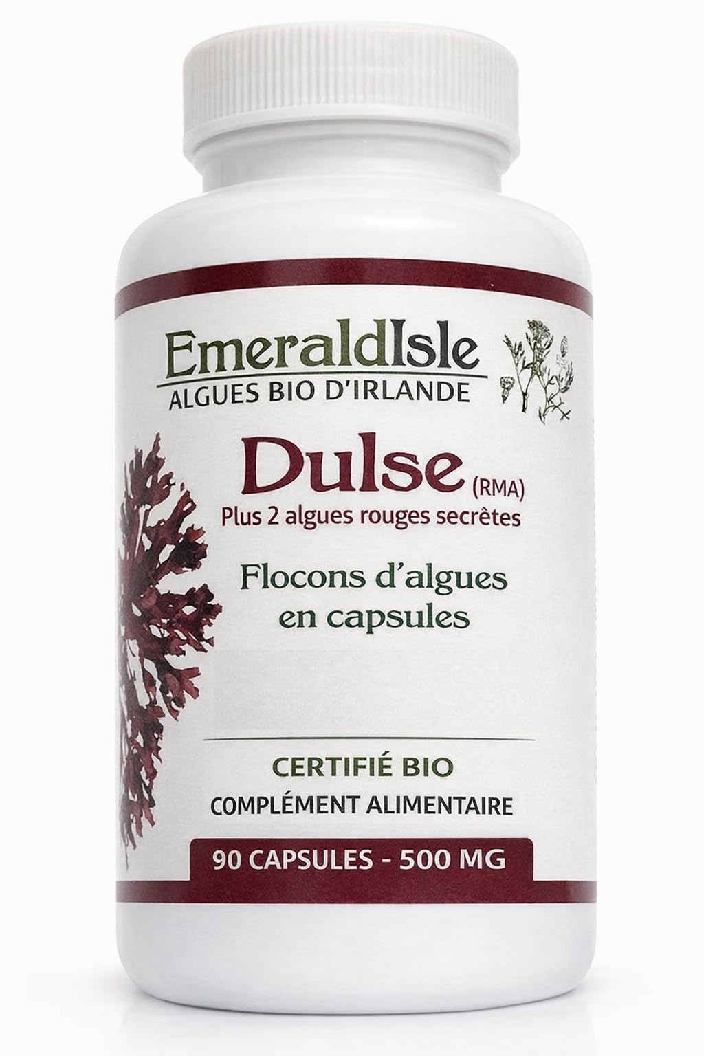 Emerald Isle Organic Irish Seaweed Vitamins and Minerals Dulse Seaweed Capsules Certified Organic Harvested on the North Atlantic Coast of Ireland
