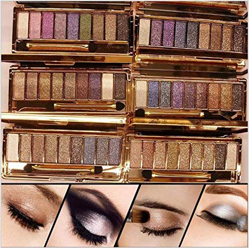 Wei Ni Xiao Xiong 9 Colors Diamond Bright Colorful Makeup Eye Shadow Palette Set Flash Glitter Eyeshadow kit with Brush (All Six Shades)