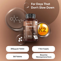 WeightWorld Vitamin K2 MK7 200mcg - 1 Year Supply - 365 Vegan Tablets - 1 per Day - Bioavailable Form - Non-GMO & Magnesium Stearate-Free K2 Vitamin Supplements - Made in the UK