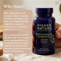 HIGHER NATURE Higher Nature - High Strength - Vitamin B Complex - Reduce Tiredness - Supports Nervous System - Vegan Friendly - 90 Capsules