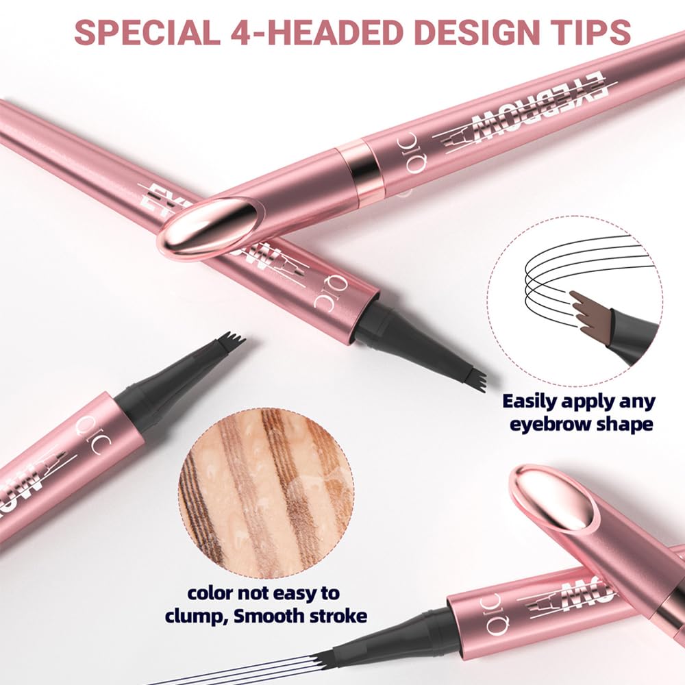 ZDHSOY Magic Eyebrow Pencil - 2024 New Magic Eyebrow Microblading Pen/Upgrade 4-Tipped 3D Waterproof Microblading Eyebrow Pencil Contouring Pen for Natural Eyeliner Makeup (01 Light Brown)