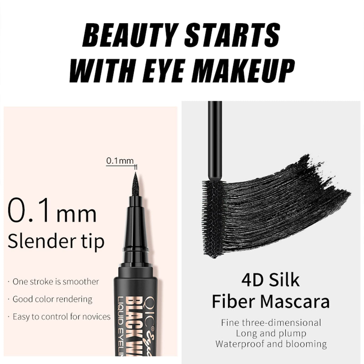 SPORTEON 4D Silk Fiber Mascara Waterproof, Luxuriously Longer, Thicker, Voluminous Eyelashes, Long-Lasting