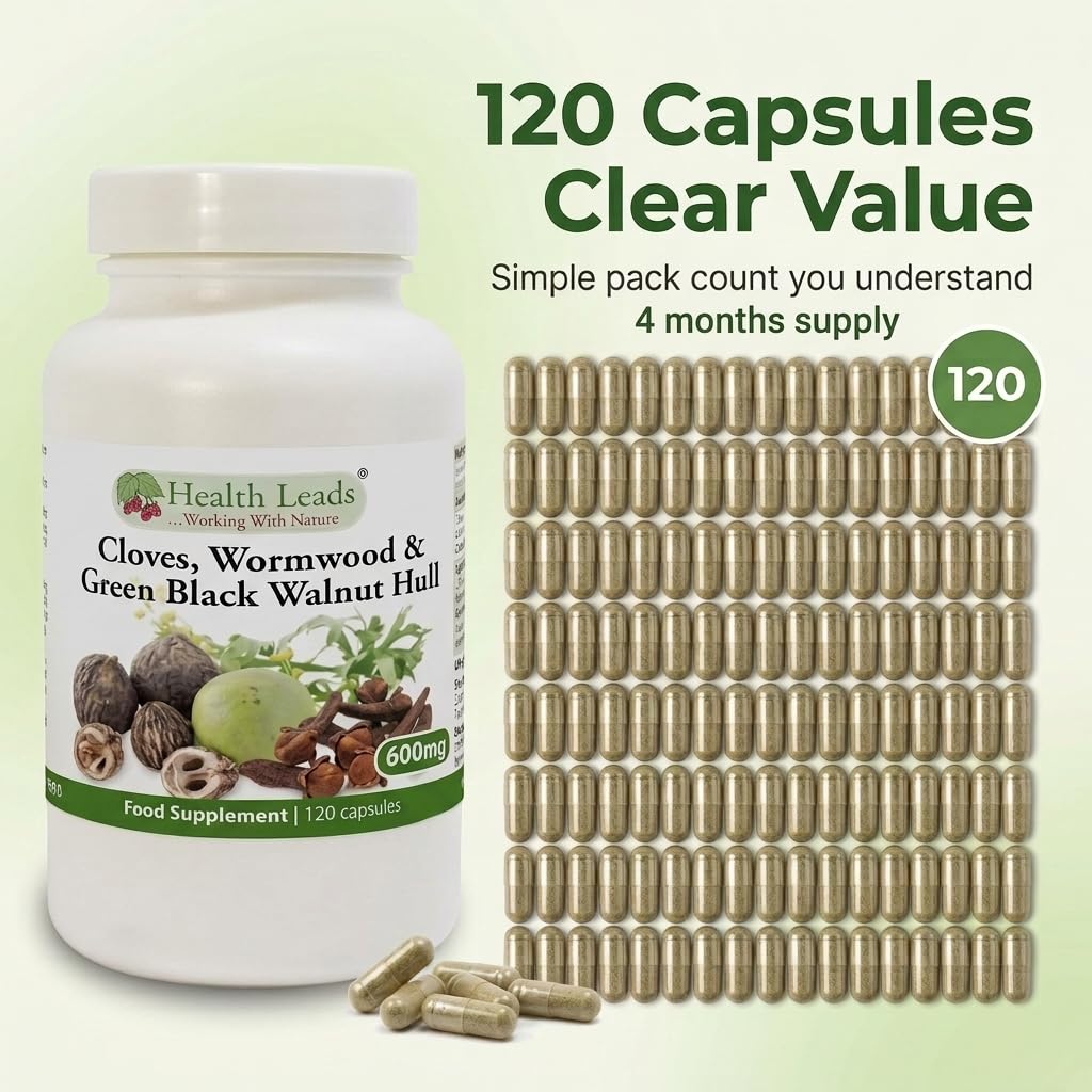 Health Leads ...Working With Nature Health Leads Wormwood Black Walnut & Clove 600mg, 120 Caps