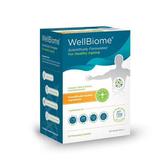 WellBiome Prebiotic Soluble Fibre Supplement with Inulin and Magnesium – Gut Health & Digestive Support, Fiber Powder for Microbiome Balance, High Fibre Prebiotics for Gut Health, 30 Serving Sachets