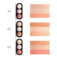 Highlighter Palette, FOCALLURE 3 Colors Blusher Highlighter Palette Face Natural Contour Cheek Blush Complexion Highlighting Illuminating Palette Makeup Beauty Cosmetics(1#)