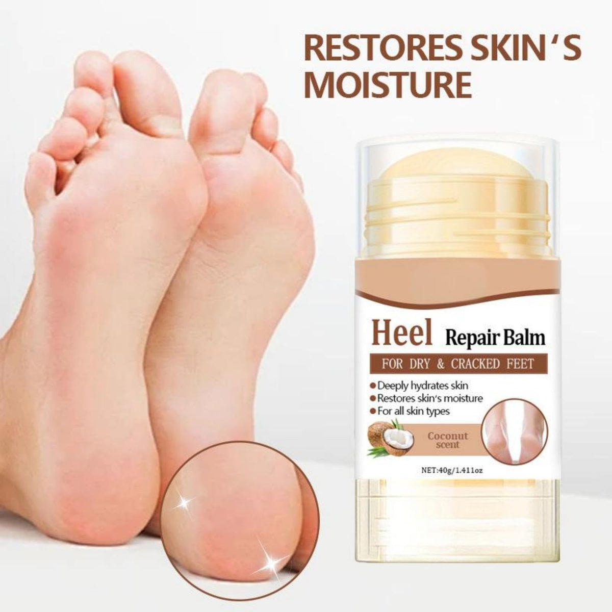 RubyTint Coconut Scented Foot Balm For Dry Cracked Heels & Rough Skin - 40g Hydrating Moisturising Stick With Natural Shea Butter & Beeswax, Non Greasy Formula Dual Pack For Men & Women