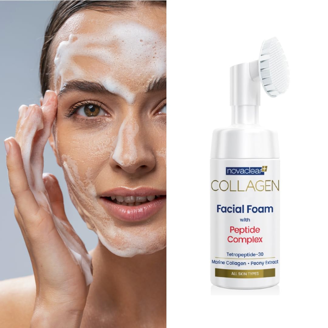 Novaclear Collagen Facial Foam with Peptide Complex, skin cleansing, firming, strong anti-oxidant, revitalizing, with Tetrapeptide-30, Marine Collagen, Peony Extract and Caviar extract 100 ml