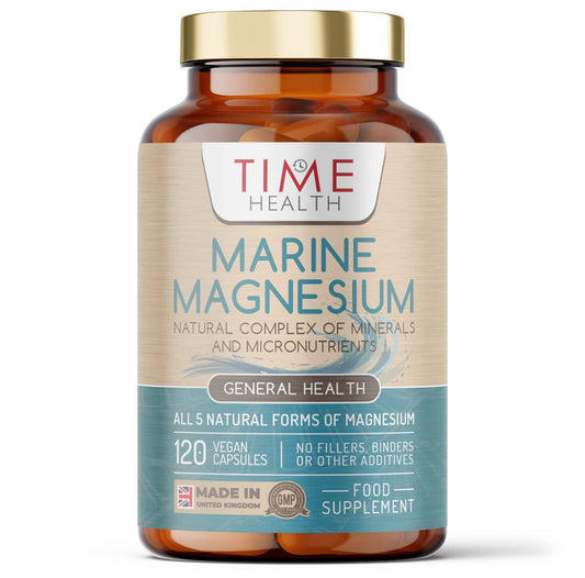 Time Health Marine Magnesium Purified Sea Water & Trace Minerals EU Source 308mg of Magnesium (120 Capsule Pouch)