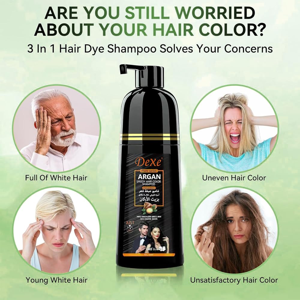 JRTTOSSE Instant Black Hair Shampoo 420ml - Semi-Permanent Black Hair Dye shampoo for Natural Hair, Lasts 30 Days, Fast Acting Formula for Men & Women (Natural Black)