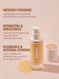 SHEGLAM Skinfinite Hydrating Foundation Flawless Dewy Foundation Hydrating Coverage Invisible Pore Concealer Pore-less Non-Greasy Lightweight Natural Soft Liquid Foundation-Shell