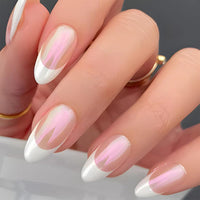 Chrome White French Tip False Nails Almond, SXVME Chrome Press On Nails Medium, Glazed French Tip Fake Nails Press on, Glitter Acrylic Nails Medium, Natural Nude Stick on Nails for Women Daily Wear