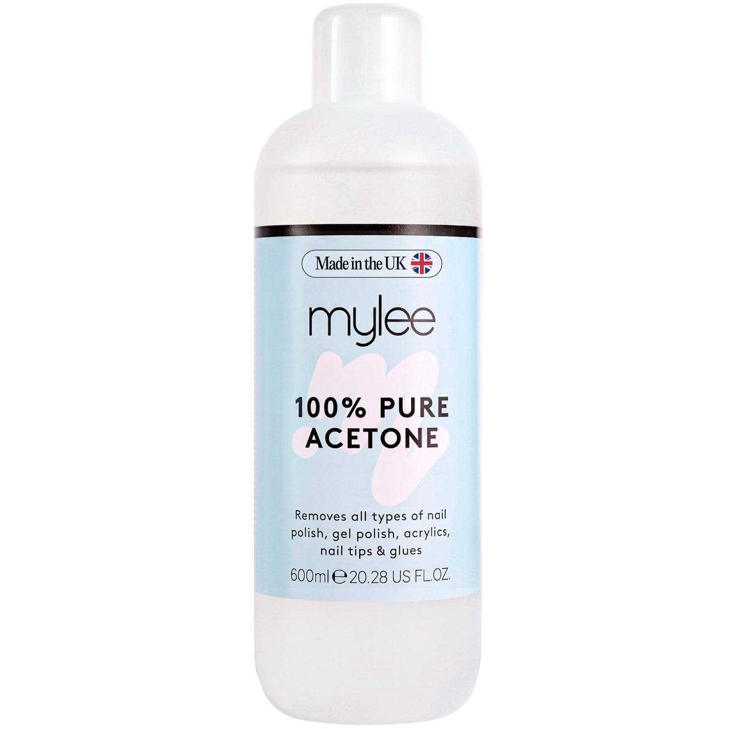MYLEE Mylee 100% Pure Acetone (600ml) - Gel Nail Polish Remover – Maximum Strength Professional Soak-Off for UV/LED, Acrylics, Nail Tips & Glue - Made in the UK