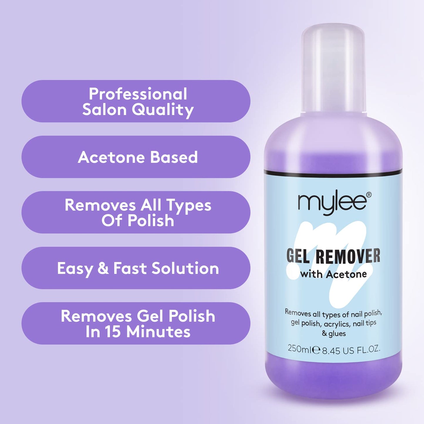 Mylee Nail Gel Polish Prep Wipe + Remover Cleanser UV LED Manicure Acetone 2x250ml by Mylee