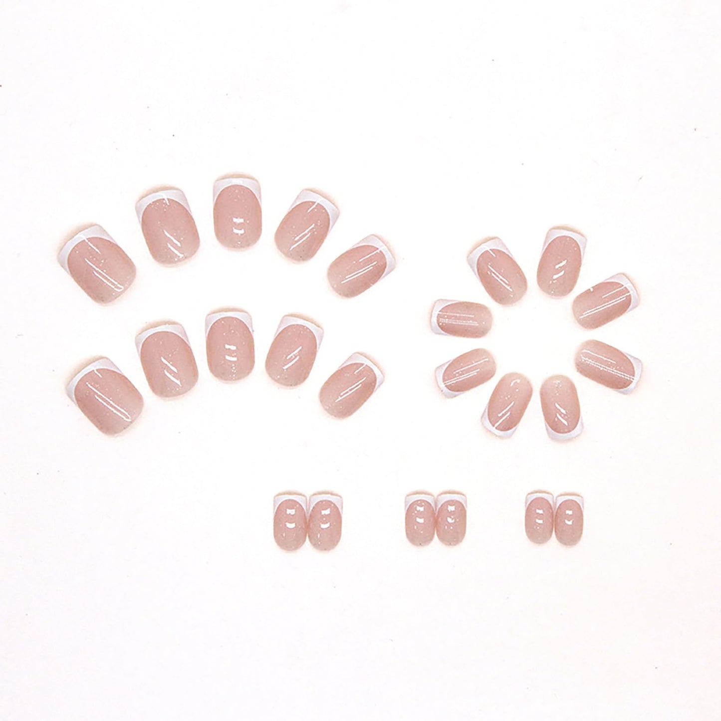 TMUT 24pcs French Tip False Nails Short Square Press on Nails White Edge Nude Pink Stick on Nail Removable Glue-on Full Cover Fake Nail Art Accessories for Women, Variety Pack