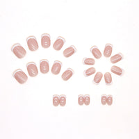 TMUT 24pcs French Tip False Nails Short Square Press on Nails White Edge Nude Pink Stick on Nail Removable Glue-on Full Cover Fake Nail Art Accessories for Women, Variety Pack