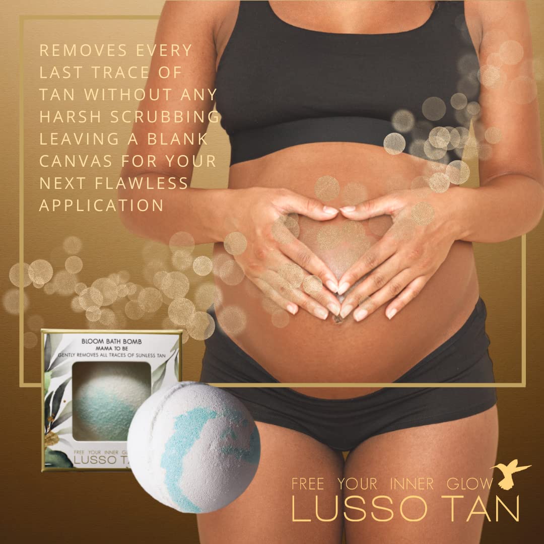 Tan Removing Bath Bomb for Pregnancy - Nourishes and softens Tightly Stretched Skin. Natural, Organic, Vegan and Cruelty-Free Pregnancy-Safe Tan Eraser from Lusso Tan Maternity Range