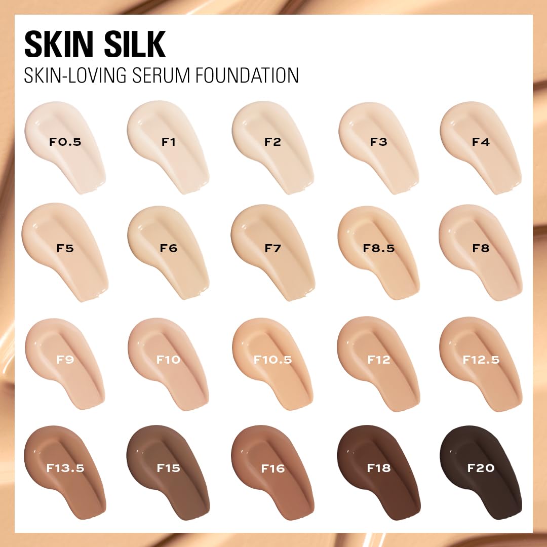 Makeup Revolution, Skin Silk Serum Foundation, Light to Medium Coverage, Contains Hyaluronic Acid, F10, 23ml