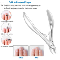 FERYES Cuticle Nippers 1/2 Jaw - Professional Stainless Steel Cuticle Trimmer Scissors and Double Springs Nail Clipper Cutter Remover Pedicure Manicure Tool,FL-N300,Silver
