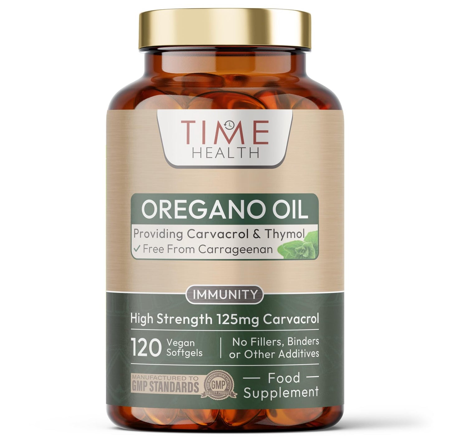 Time Health Oregano Oil - 120 Softgels - Vegan & Carrageenan-Free - 125mg Carvacrol per Softgel - Contains Thymol - UK Made - Zero Additives (120 Softgel Bottle)