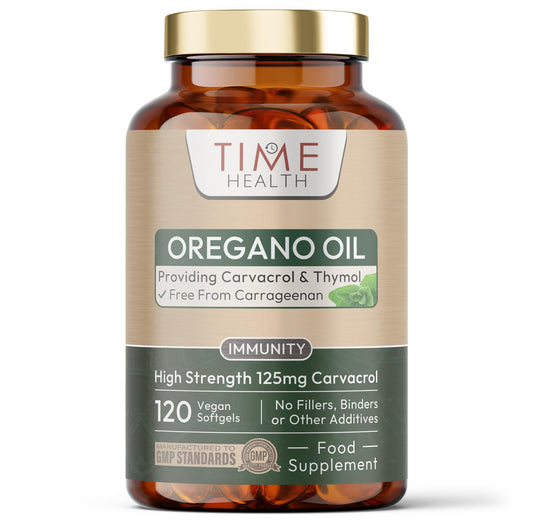 Time Health Oregano Oil - 120 Softgels - Vegan & Carrageenan-Free - 125mg Carvacrol per Softgel - Contains Thymol - UK Made - Zero Additives (120 Softgel Bottle)
