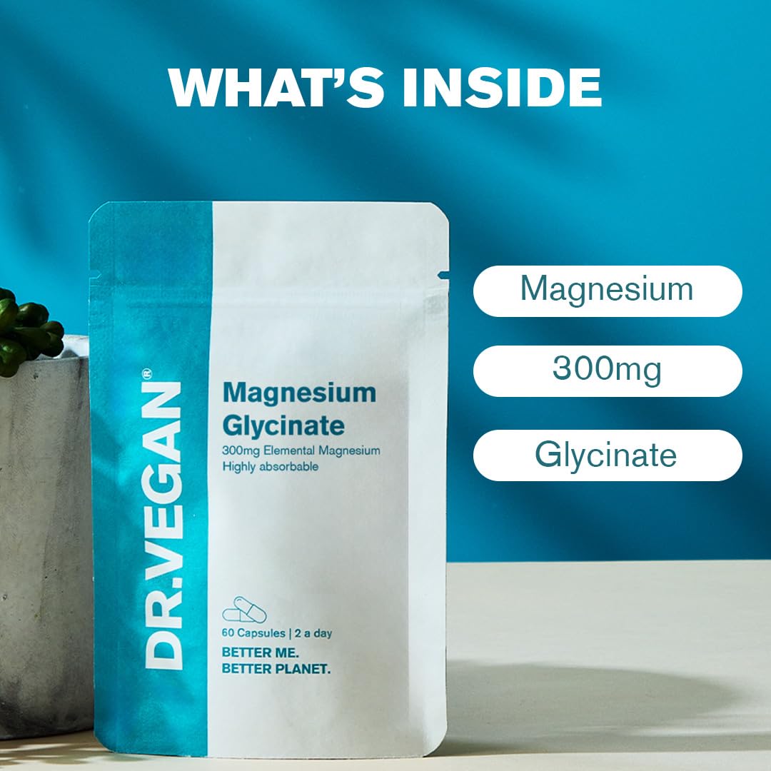 dr vegan DR.VEGAN Daily Magnesium Glycinate Complex 1500mg | Provides 300mg of Pure Elemental Magnesium | Fatigue, Mood and Muscle Recovery | 60 Vegan Capsules | Two-A-Day