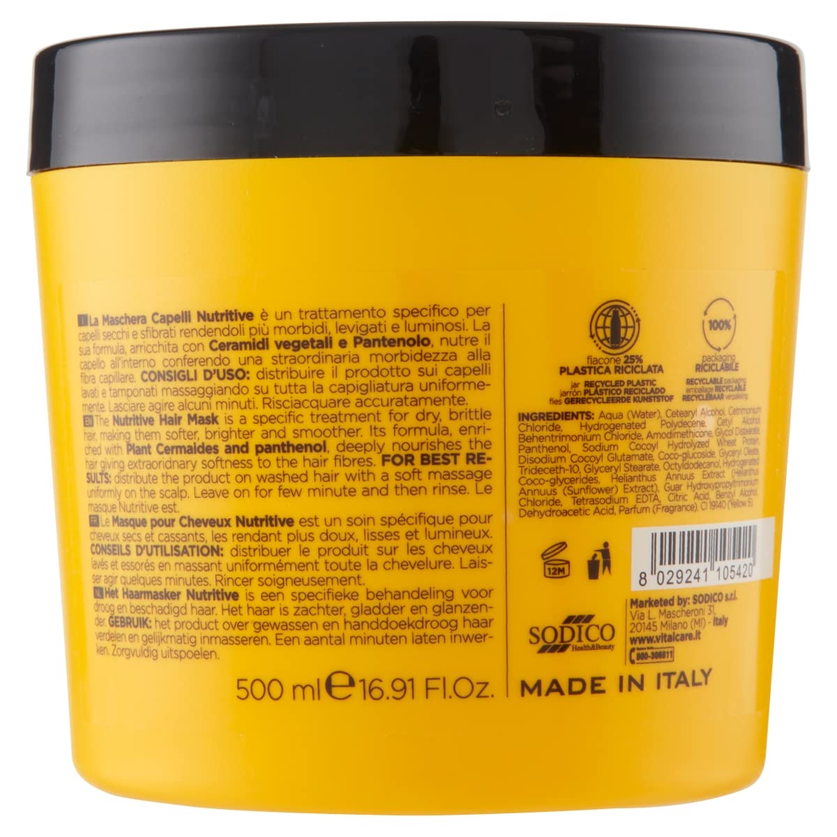 Vitalcare | Nutritive - Nourishing and Restructuring Hair Mask, Treatment for Dry and Dull Hair, with Vegetable Ceramides and Panthenol, 500 ml