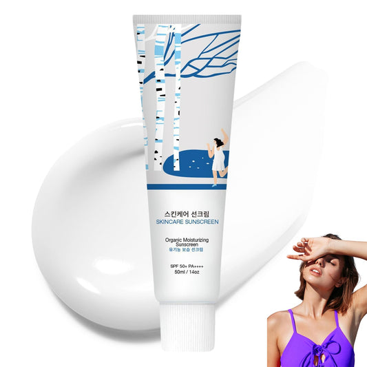 ChicNana Birch Juice Moisturizing Sunscreen, Organic Suncream SPF 50 PA++++, Moisturizing Suncream, Korean Sunscreen for Face, Moist Essence Type, Strong UV Protection, Natural Organic Formula