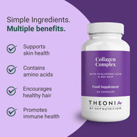 Theonia Collagen Complex Hyaluronic Acid & Sea Kelp Vitamin E, C, Biotin - Healthy Nails, Skin, Hair Joints Metabolism - Type 1 Marine Supplement - Non GMO, 60 Capsules